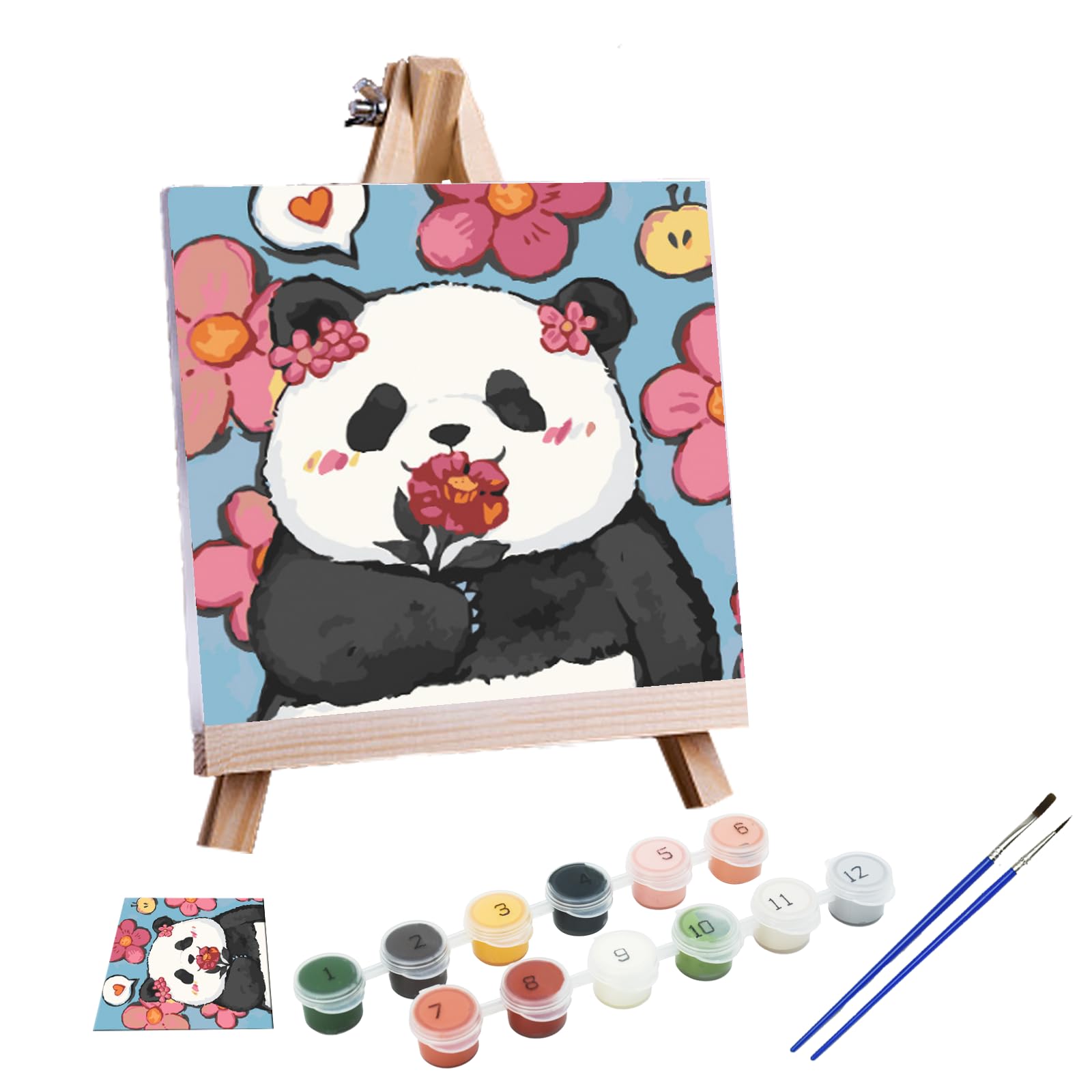 Surple - Pintura por números para adultos y niños principiantes con marco y caballete, kit de pintura al óleo en lienzo con pincel y pigmento acrílico, panda de dibujos animados para colorear por