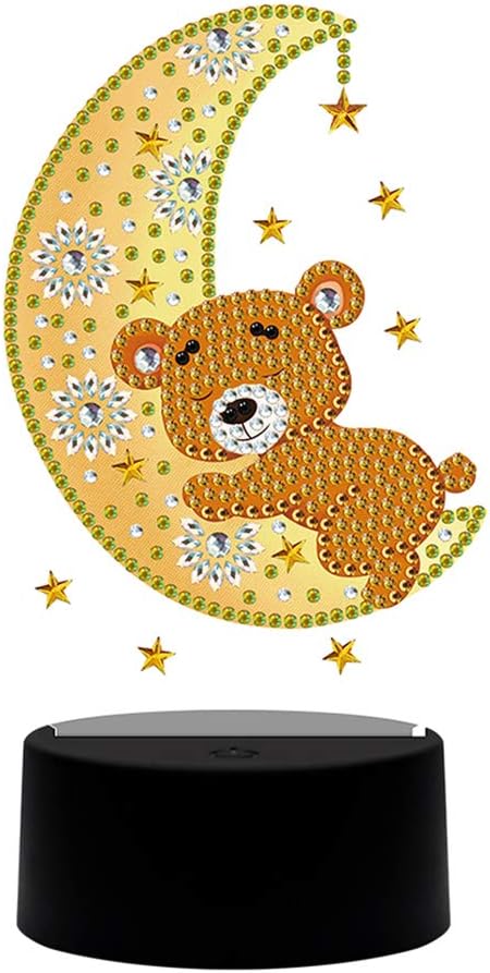 LUSandy LED Diamond Painting Lamp DIY 5D Moon Bear Diamond Painting Night Light 7 Color Home Decoration Lamp with Tools and USB Cable Children Christmas Decor Gift - Moon Bear