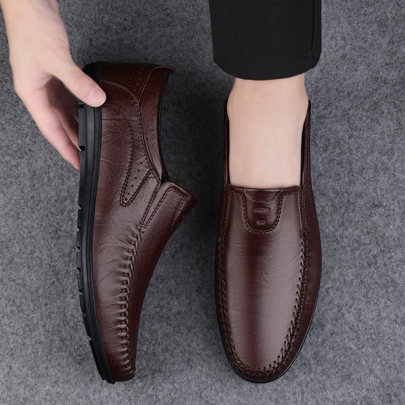 Loafers for Men Round Toe Leather Solid Color Loafer Shoes Comfortable Flexible Anti-Slip Classic Outdoor Slip-ons4