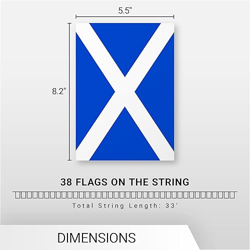 Miniatura 7 de G128 Banderines escoceses de Escocia | Bandera de 8.2 x 5.5 pulgadas, cuerda completa de 33 pies | Poliéster 150D impreso, decoraciones para bar,