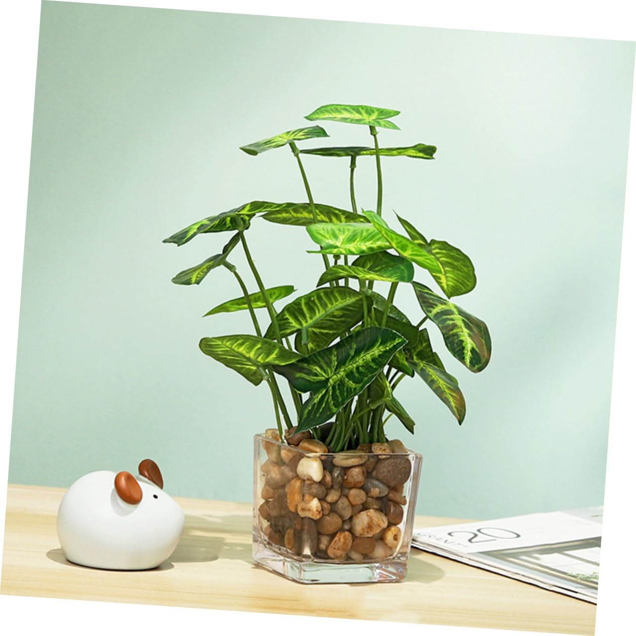 2pcs Faux Potted Plants Mini Artificial Leaf Bonsai with Taro Leaf, Decorative Simulation Greenery for Indoor Home Office Desk and Living Room Decor