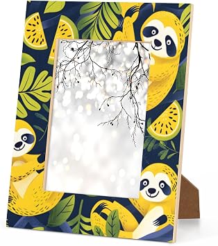 Sloth Lemon Yellow 5x7 Picture Frame Animal Sloth Photo Frame 5 by 7,Wooden Picture Frame Horizontal & Vertical Display 5x7 or 4x6 Pictures For Desktop Wall Collage Decor