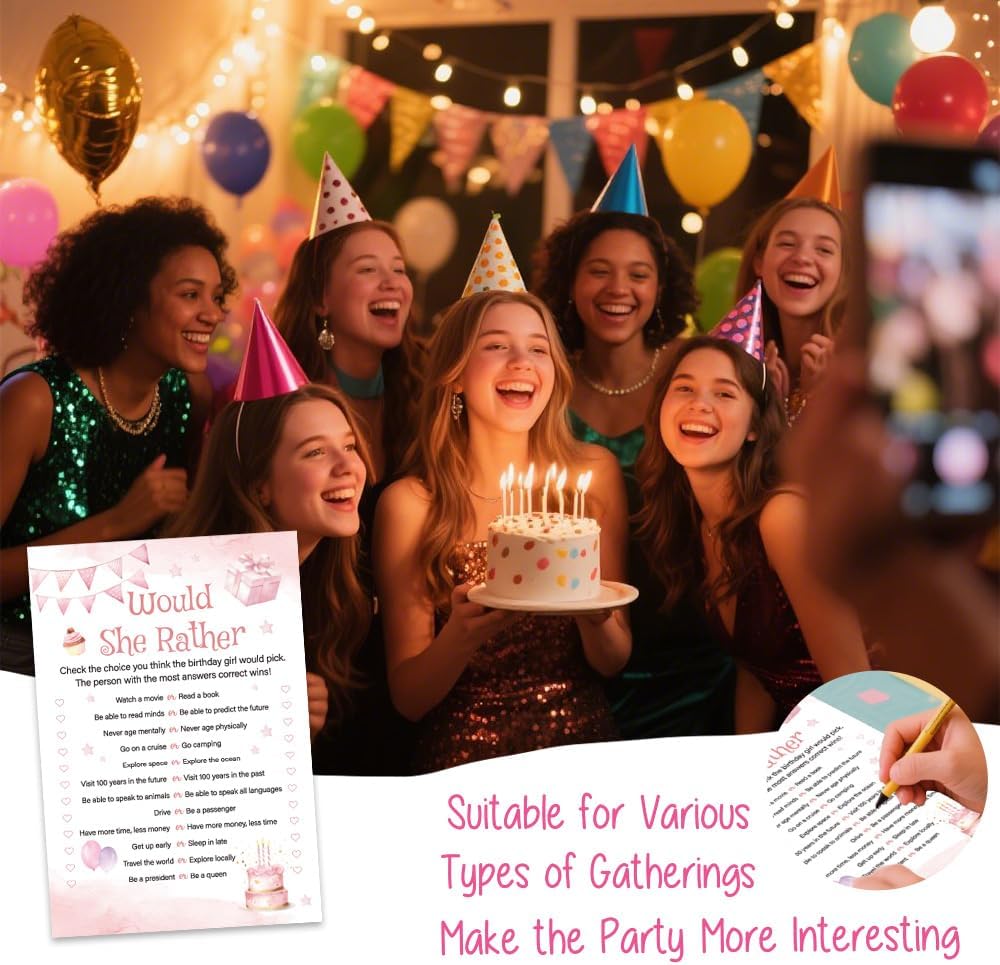 Who Knows The Birthday Girl Best Birthday Cards - Sleepover Slumber Party Supplies, Birthdays Night Creative Idea, 20 Cards Set for Party(Double-Sided) (Pink Cake2) image 3