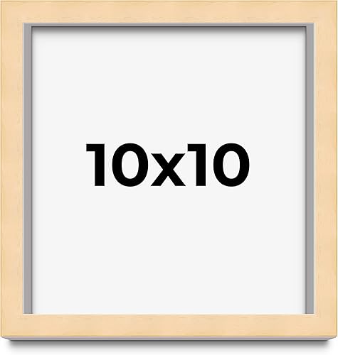 Marco de madera natural de 10 x 10 pulgadas, ancho de moldeo de 0.75 pulgadas, madera maciza, completo con plexiglás acrílico UV, respaldo de