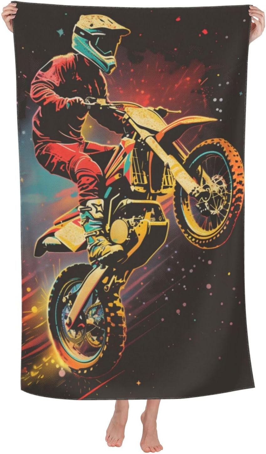 Microfiber Beach Towel, Dirt Bike Beach Towels 32x52in,Quick Dry, Sand Free, Ultra Soft & Oversized Towel for Travel, Outdoor, Bathroom, Swimming - Ideal for Pool, Camping, Yoga, or Gift Decor