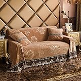 HM&DX Plush Sofa Cover Vintage Lace Jacquard Thick Sofa slipcover Throw Non Slip Stain Resistant Couch Cover Furniture Protector-Khaki 230x300cm(91x118inch)