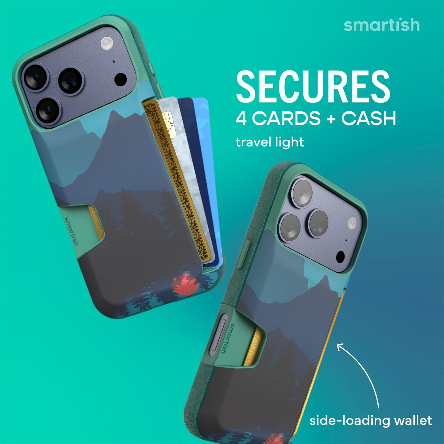 Smartish® iPhone 17 Pro Wallet Case - Wallet Slayer Vol. 1 [Slim + Protective] Credit Card Holder - Drop Tested Hidden Credit Card Slot Cover for Apple iPhone 17 Pro - Moving Mountains