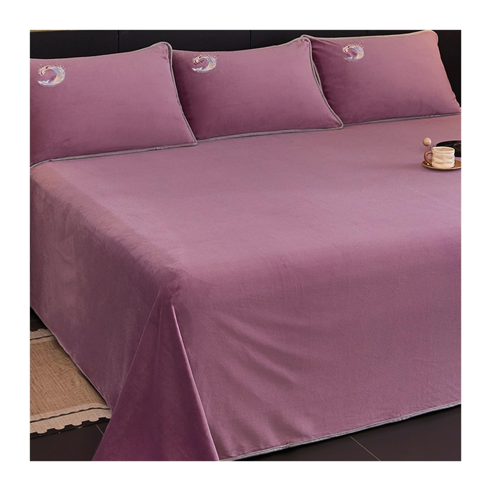 Drap plat flanelle 2 personnes mauve 180x230 cm pour lit double chaud