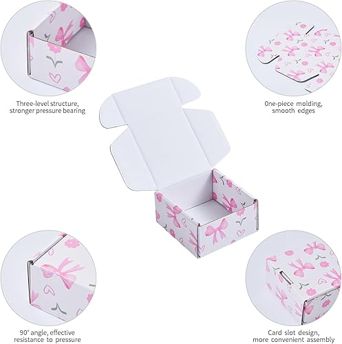 Miniatura 4 de Bow - Cajas de envío rosadas, paquete de 25, cajas de regalo de 4 x 4 x 2 pulgadas, cajas de envío pequeñas de cartón corrugado para pequeñas