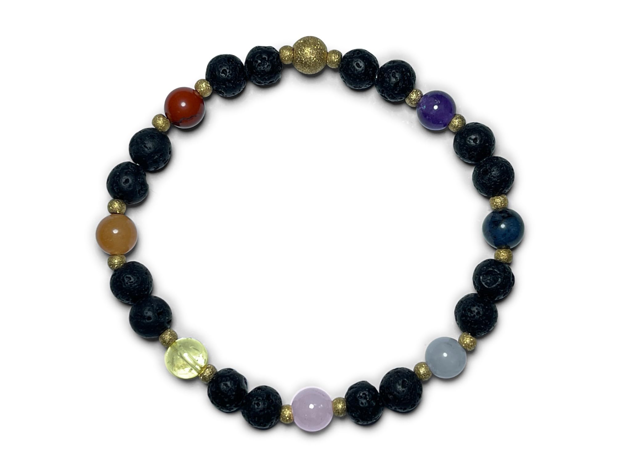 Chakra Armband Handmade mit Edelsteinen und Lava, als Duftarmband verwendbar, personalisierbar für Yoga, Harmonie und innere Ruhe