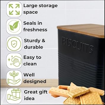 Evanmore Kitchen storage tins bread bin biscuit tin tea coffee sugar canisters pasta tin box (Biscuit Tin)