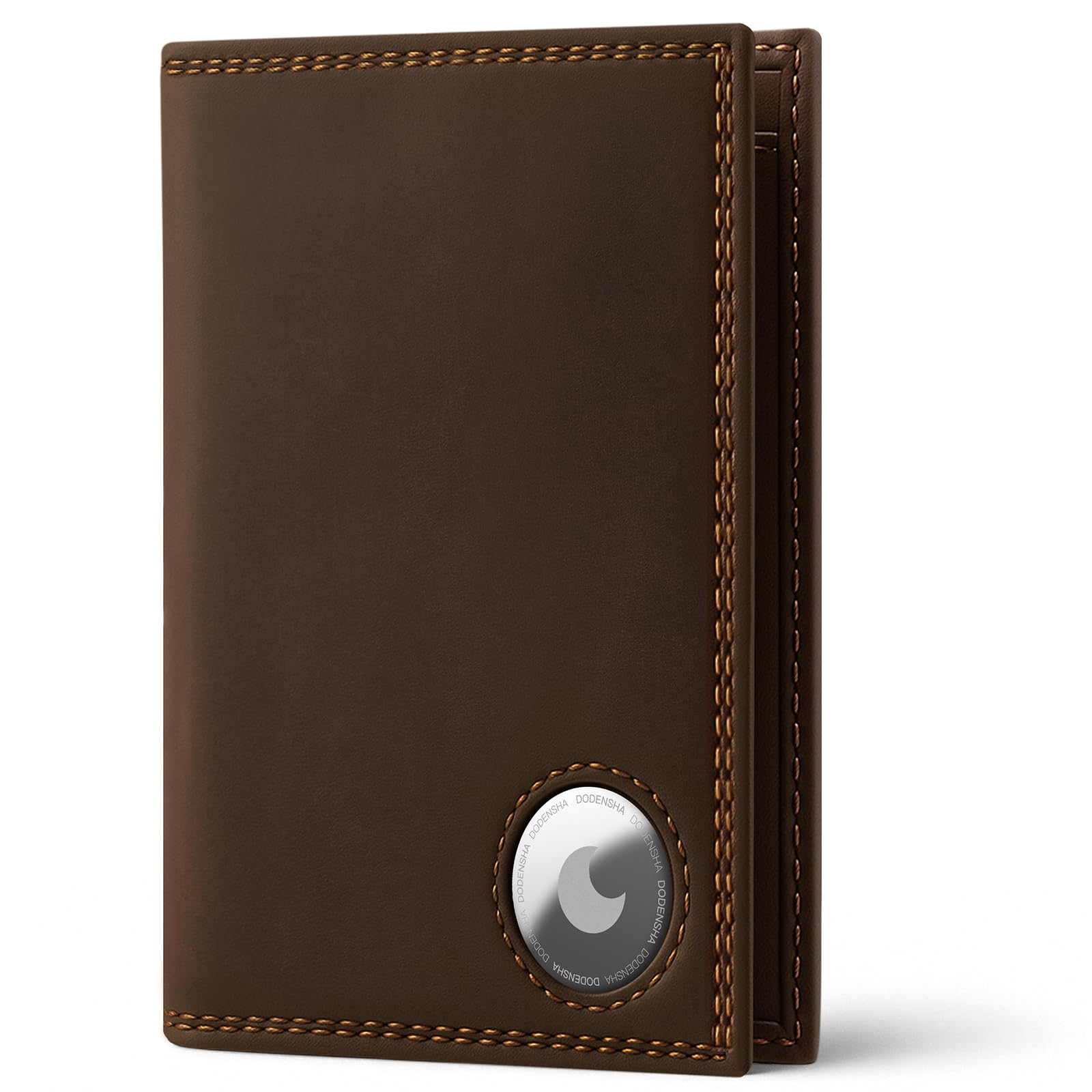 DODENSHA Portmonee Herren mit Airtag Fach und RFID Schutz | Geldbörse Herren aus 100% Echtleder mit XL Münzfach für 20 Münzen | Smart Wallet für 13 Karten in Geschenkbox (Dunkelbraun)