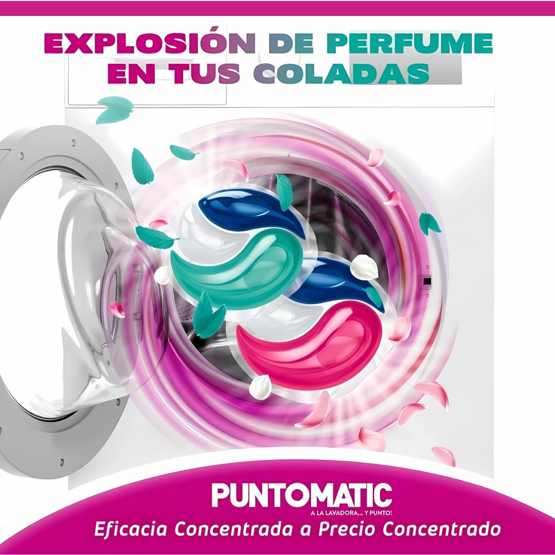 PUNTOMATIC | Cápsulas Tricámara Floral | Detergente Lavadora para Ropa Blanca y de Color | Quitamanchas | 34+14 (48) lavados, 4 Unidades 192 Lavados (192)