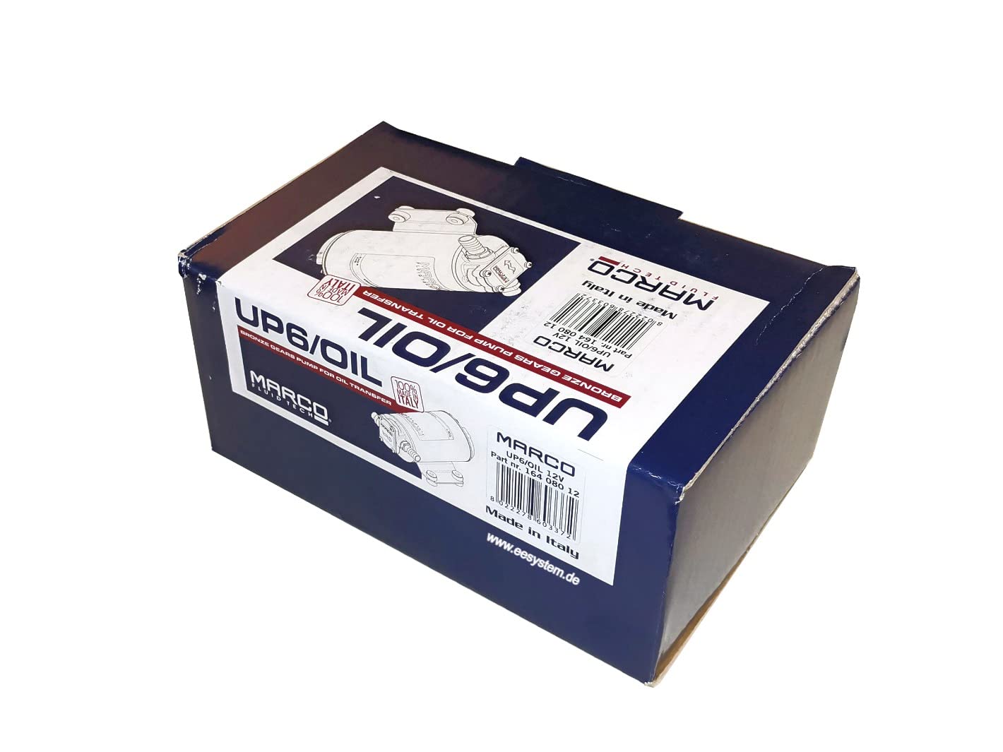 Marco UP6/OIL selbstansaugende Hochdruck-Ölpumpe mit Bronzezahnrädern 8 L/min 4 Bar 12V Transferpumpe Bootspumpe Schiffspumpe Heizölpumpe Förderpumpe Yachtpumpe Hydraulikzahnradpumpen