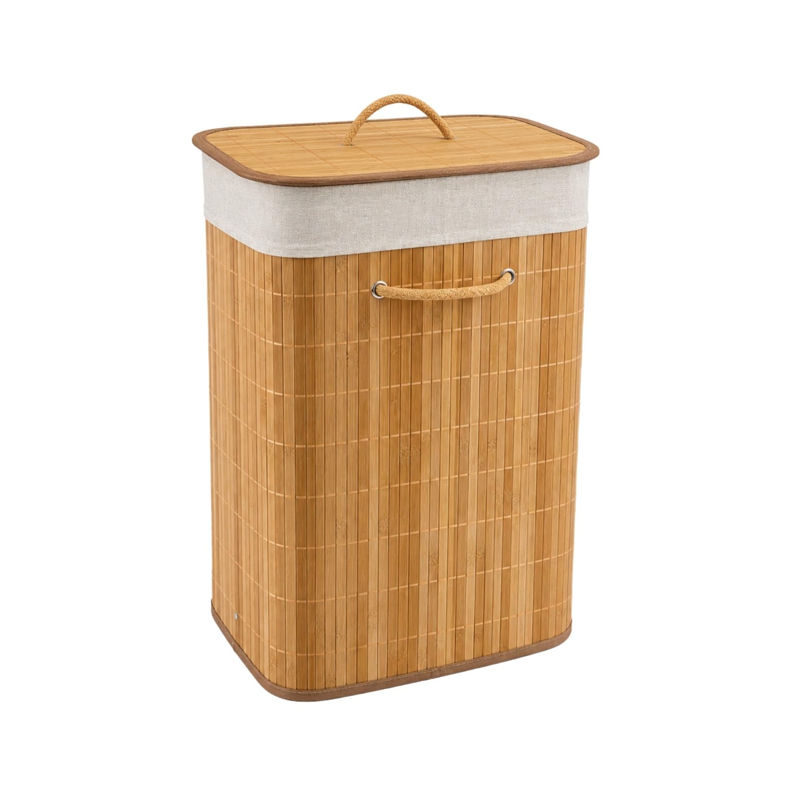 Square Natural Bamboo Laundry Basket, Laundry Hamper with Removeable Washable Lining & Lid, Easy Assemble Folding Storage Bin Dirty Clothes Storage Bucket Cover Household Container Organiser