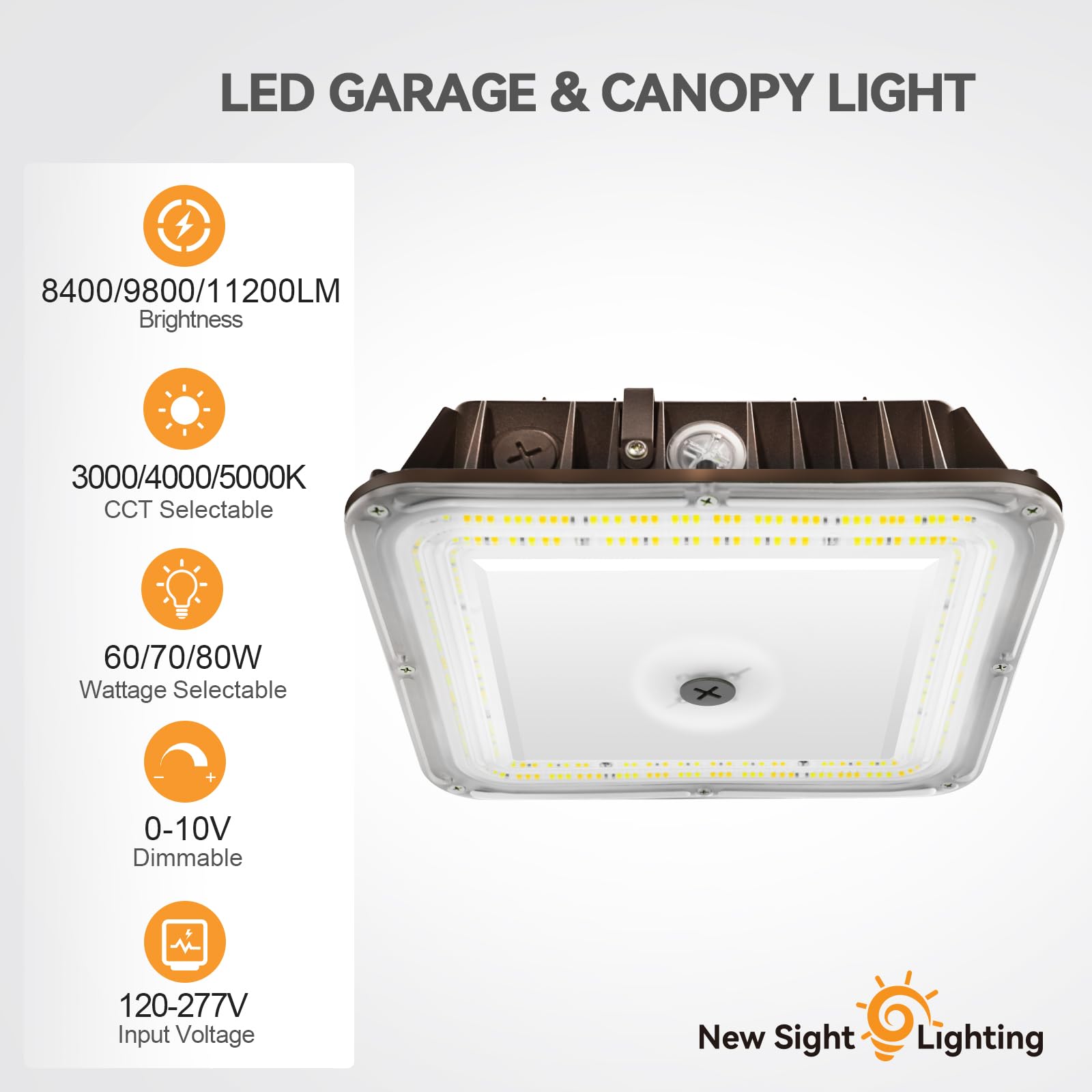 80W LED Canopy Lights Outdoor 11200LM 3000K-5000K Adjustable 120-277VAC 0-10V Dimmable IP65 Waterproof LED Shop Lights for Gas — view 2