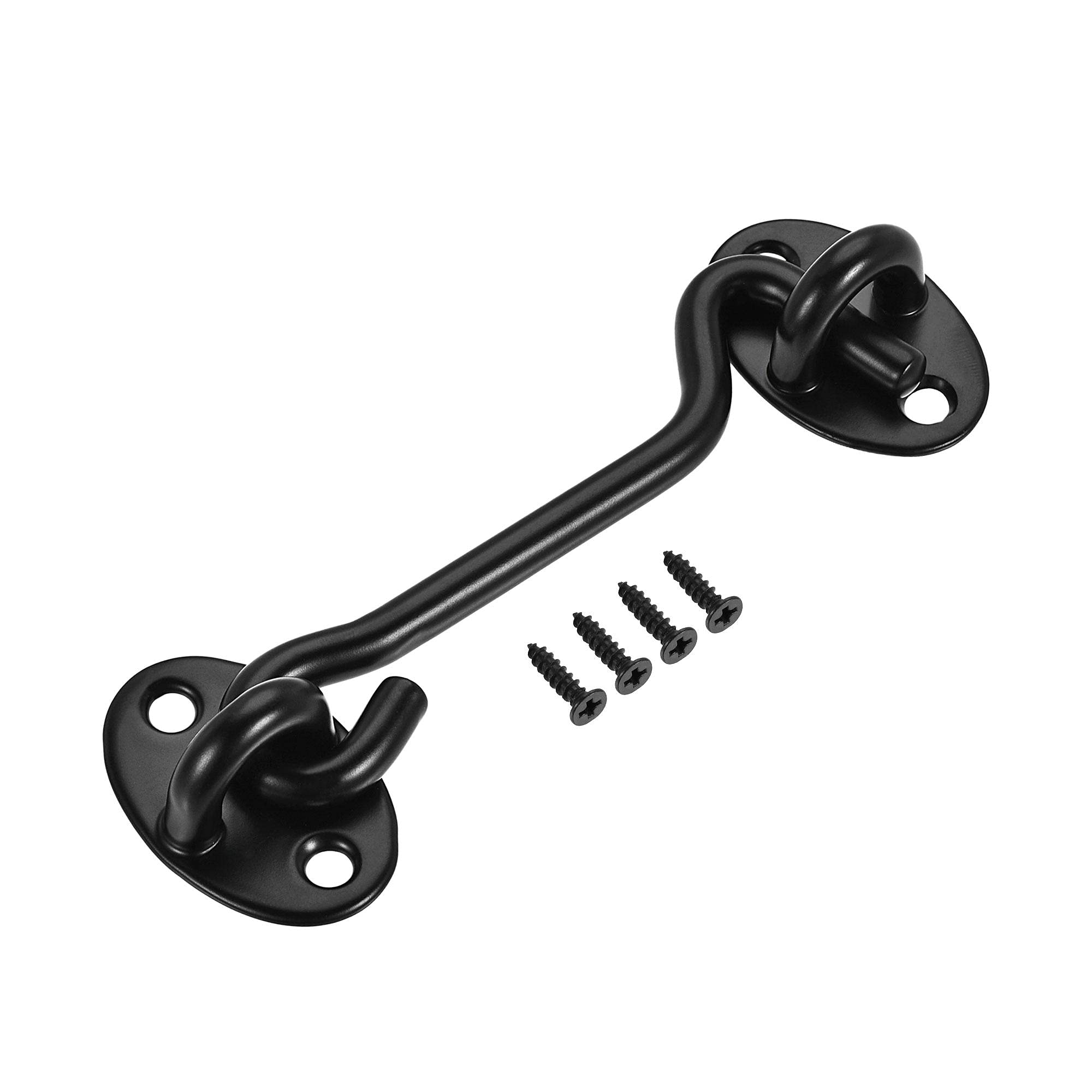 SFJSFIMQ Hook and Eye Latch Gate Bolt Lock,4" Cabin Door Swivel Window 201 with Screws Black Button