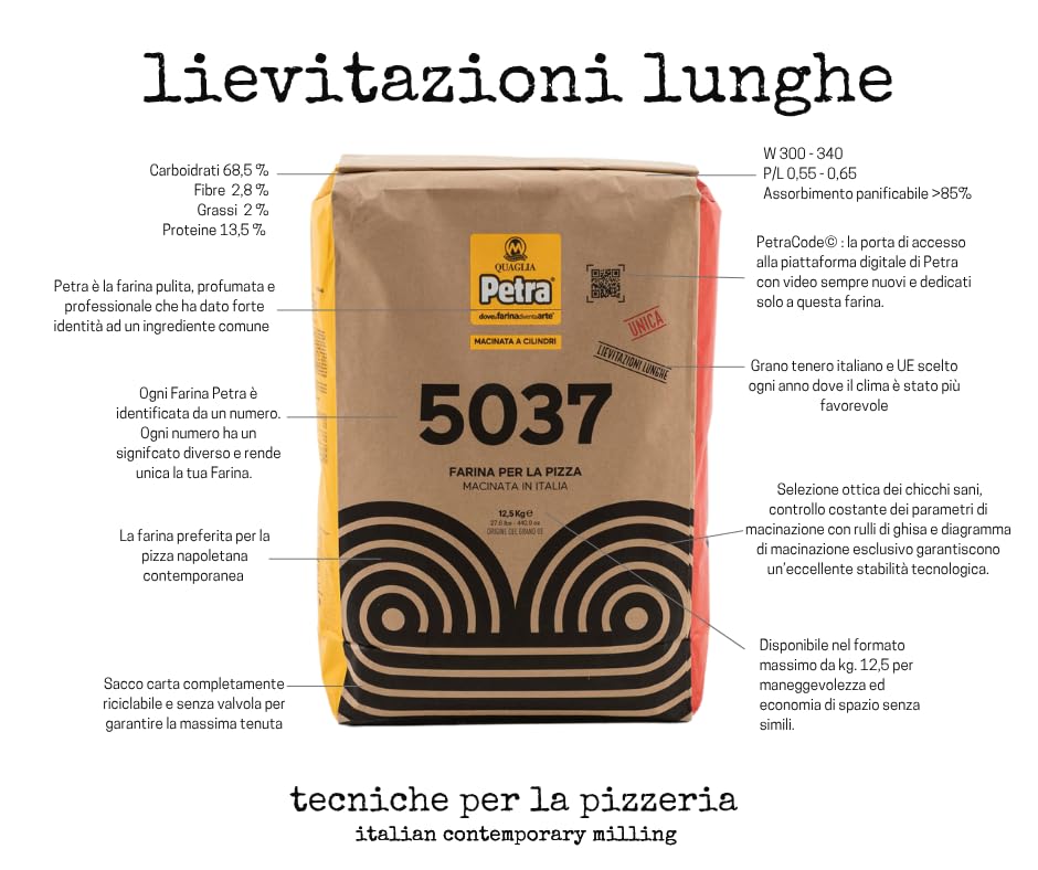 12,5 Kg Farina Tipo 0 W 300-340 per Pizza a Lunga Lievitazione – Alta Idratazione 85% – Senza Additivi, Alta Tenuta ed Elasticità, Ideale per Pizza al Piatto e Pala alla Romana