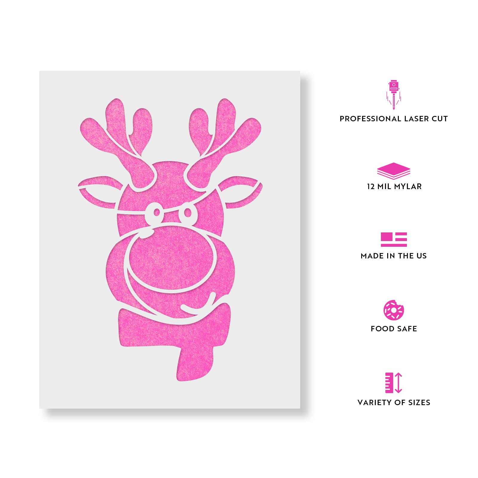 Reindeer Face Stencil - Craft Supplies, Christmas Stencil for Painting, Easy Christmas Craft, Merry Stencils