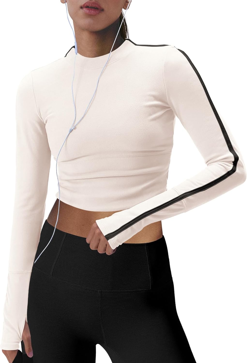 Panadila Women Long Sleeve Workout Tops Color Block Crop Top Casual Fitted Gym Shirts Y2K Basic Tees