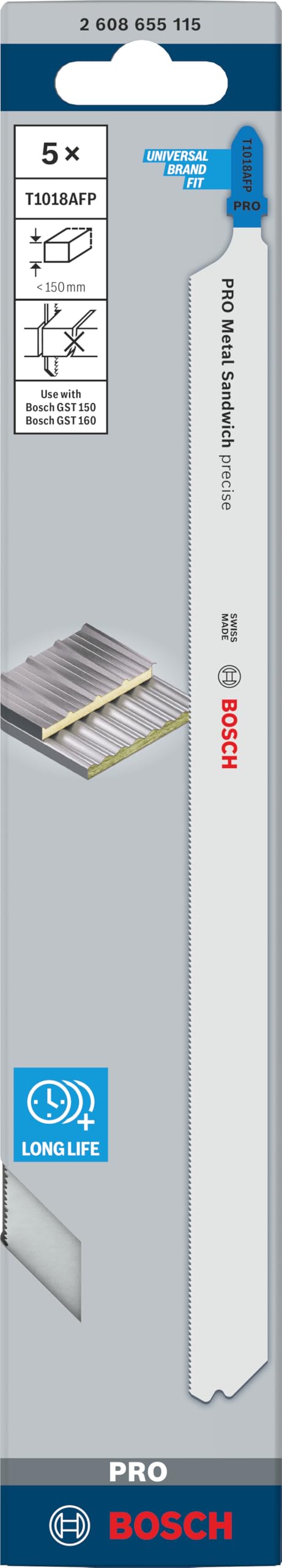 Bosch PRO Metal Sandwich precise T1018AFP - 5 lame per seghetto alternativo (per metallo sandwich, metallo sandwich, lunghezza 250 mm, accessori professionali)