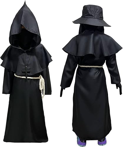 Miniatura 2 de Wakejoy Disfraz de médico de la peste para niños, conjunto 7 en 1, disfraz de Halloween para niños y niñas, disfraz de Halloween (M-130)