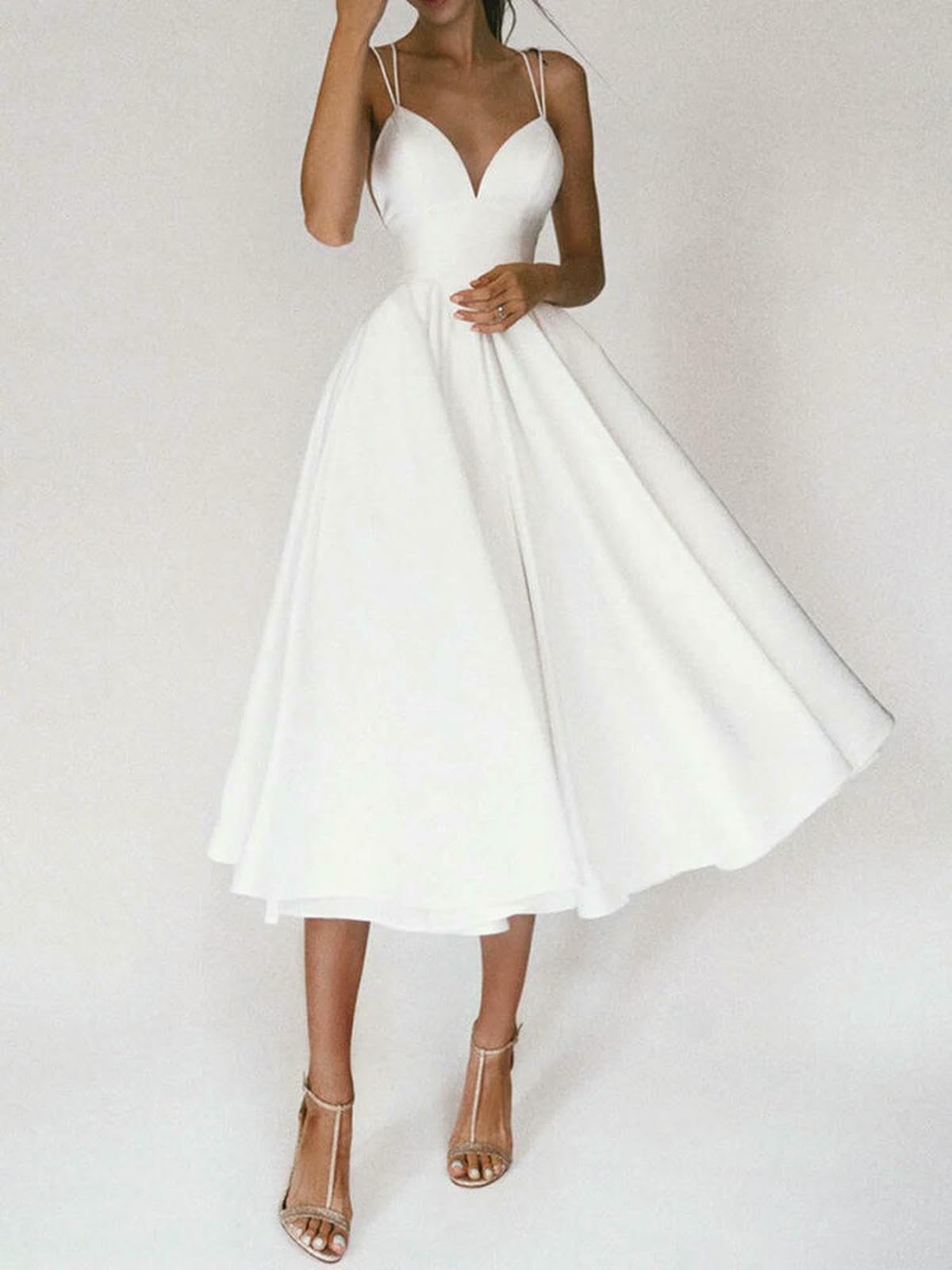 Vestito Summer Spaghetti Strap Midi Abiti da Festa Donne Solido Colore Temperamento A V-Neck Temperament Elegant Lady Prom Dress Vestitidos-Verde-l