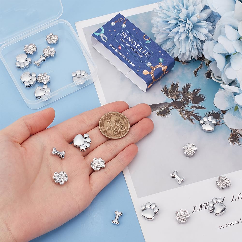 SUNNYCLUE 1 Box 30Pcs 3 Styles Pet Paw Charm Rhinestone Slide Charms Bulk Metal Alloy Crystal Animal Cat Dog Claw Prints Footprint Glitter Art 3D Charms Bead for Jewellery Making DIY Crafts Findings - Image 3