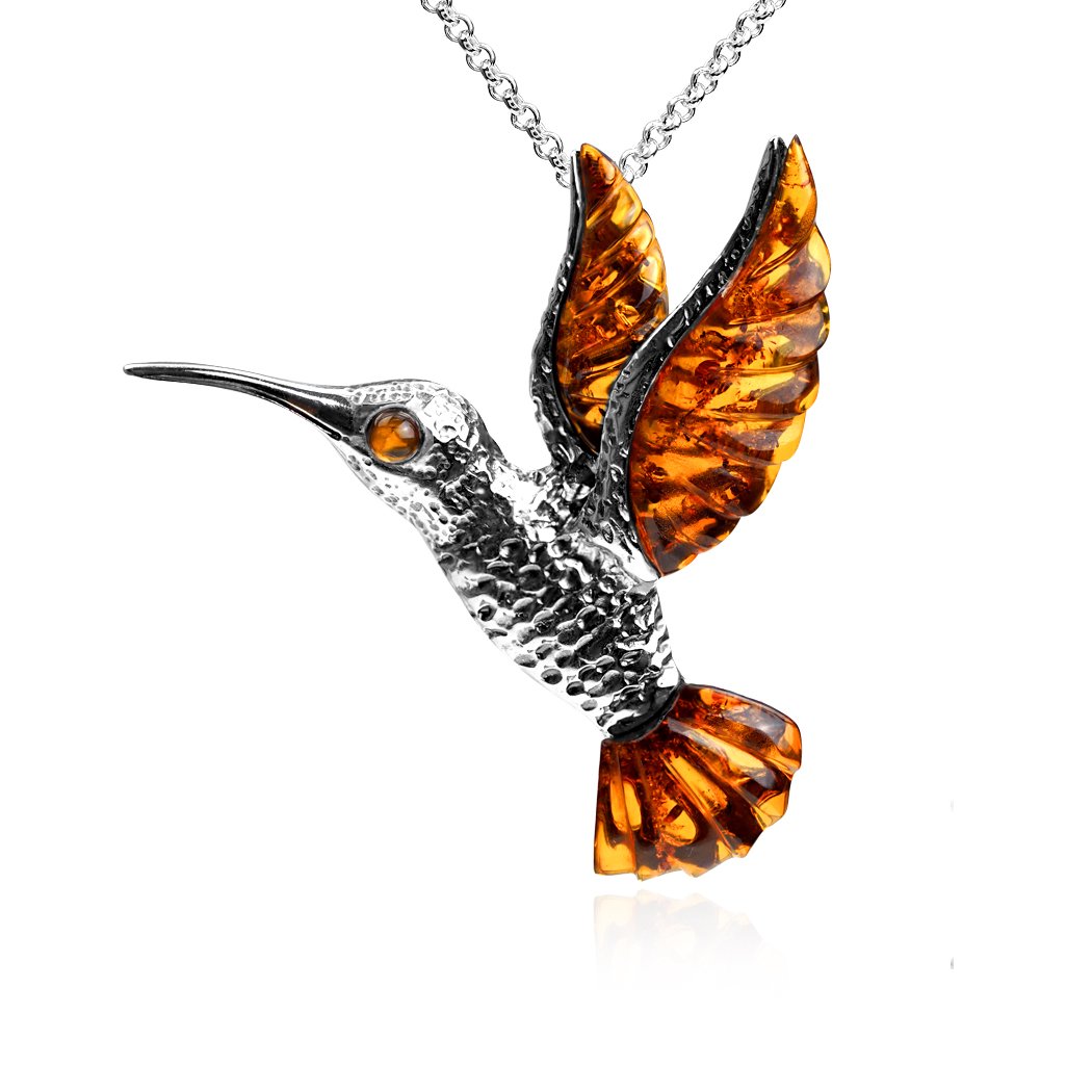 ハミングバード⟡.* Amazon | Amber Sterling Silver Humming Birdペンダントネックレス