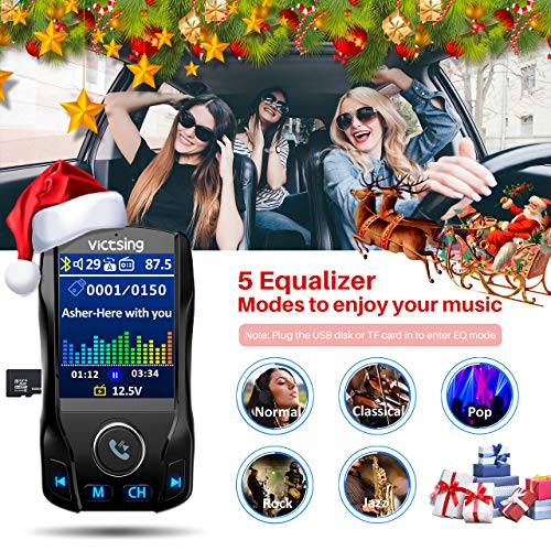 VicTsing 1.8" Color Display Bluetooth FM Transmitter for Car, Wireless Bluetooth Car Adapter with EQ Mode, Power Off, 3 USB Ports, 4 Music Playing, Hands-Free Calls, AUX Input