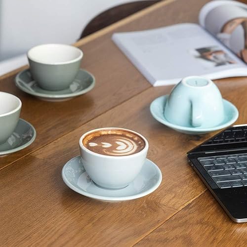 Miniatura 6 de watchget Taza y platillo de porcelana con leche  Taza de cerámica de 9.5 onzas para capuchino, té, latte, café moca, cian