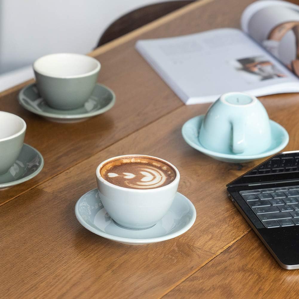 WATCHGET Porcelain Latte Cup and Saucer - 9.5oz Ceramic Latte Art