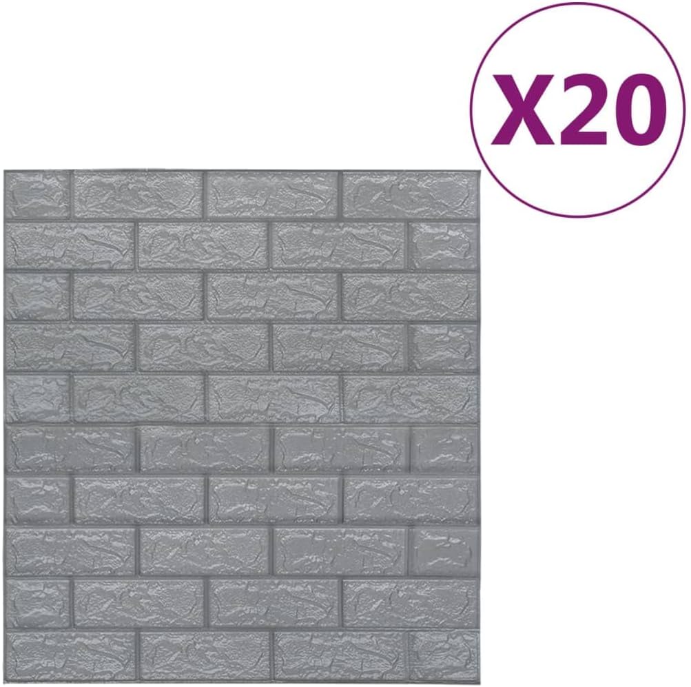vidaXL 3D Wallpaper Panels - Anthracite Brick Design PE Foam Self-Adhesive Wall Stickers, 27.6"x30.3" for Stylish Home Decor