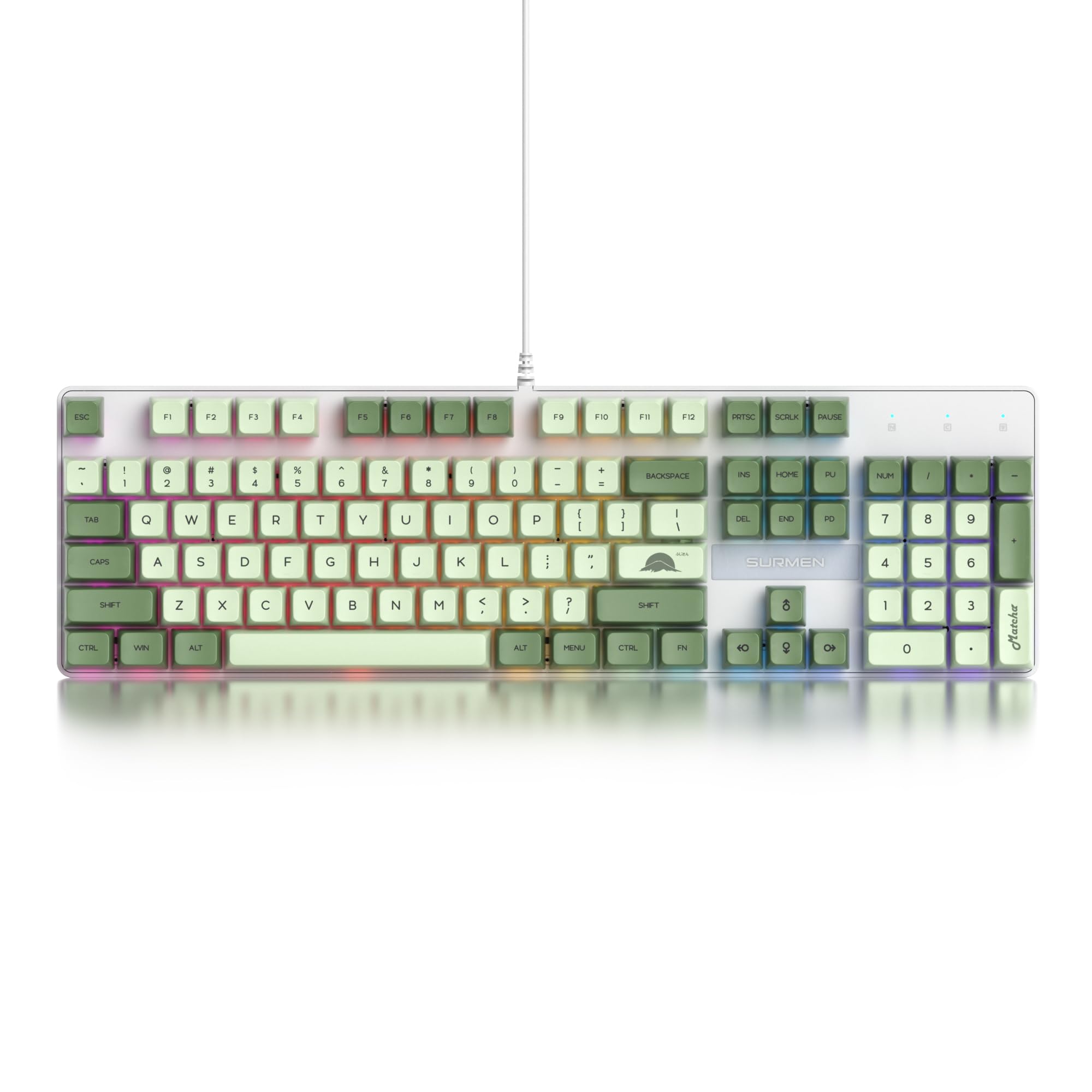 Sólido teclado mecánico para juegos de tamaño completo, diseño QWERTY Matcha Verde,con cable USB 104 teclas retroiluminado RGB con teclado numérico,teclado mecánico NKRO para Windows PC Gamer(104