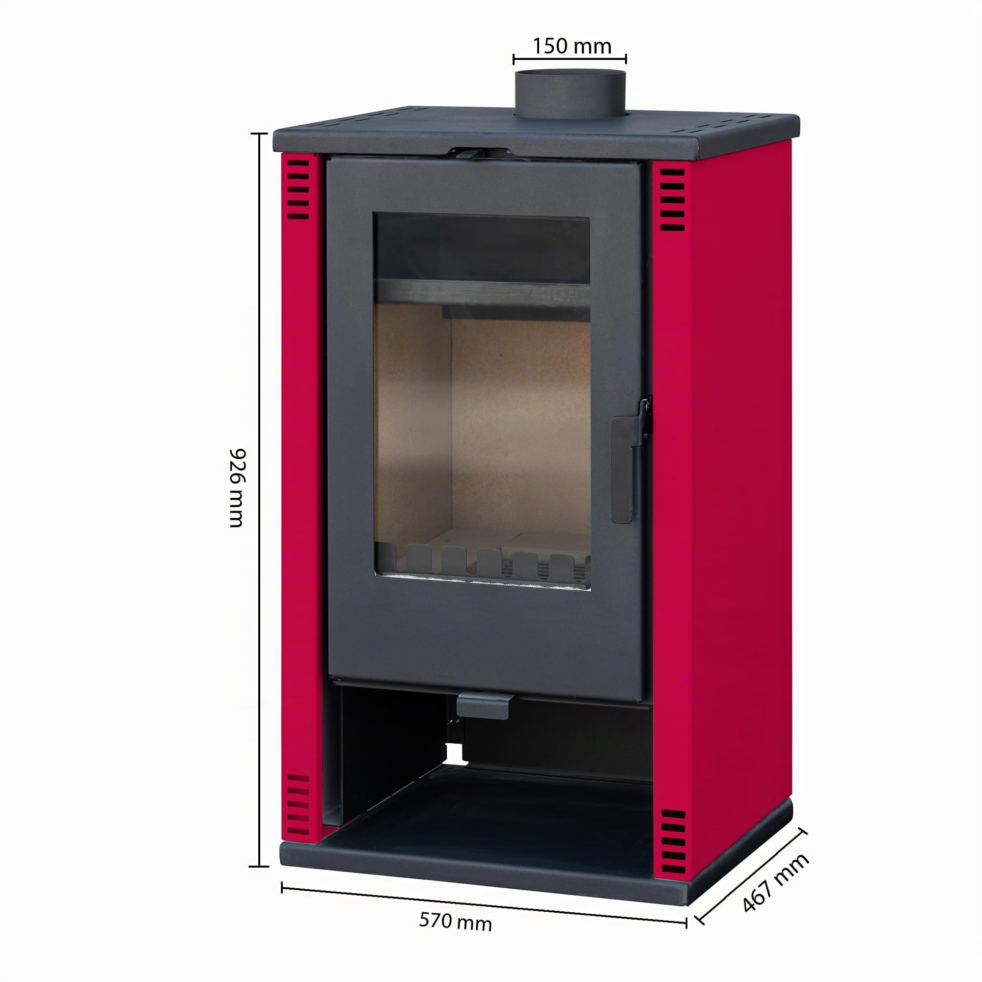 ALAZ Mouse K10M Kaminofen 10 kW – Burgunderrot | Holzofen mit Schamott-Brennkammer & großem Sichtfenster | Für Holzscheite bis 50 cm | Energieeffizienzklasse A+
