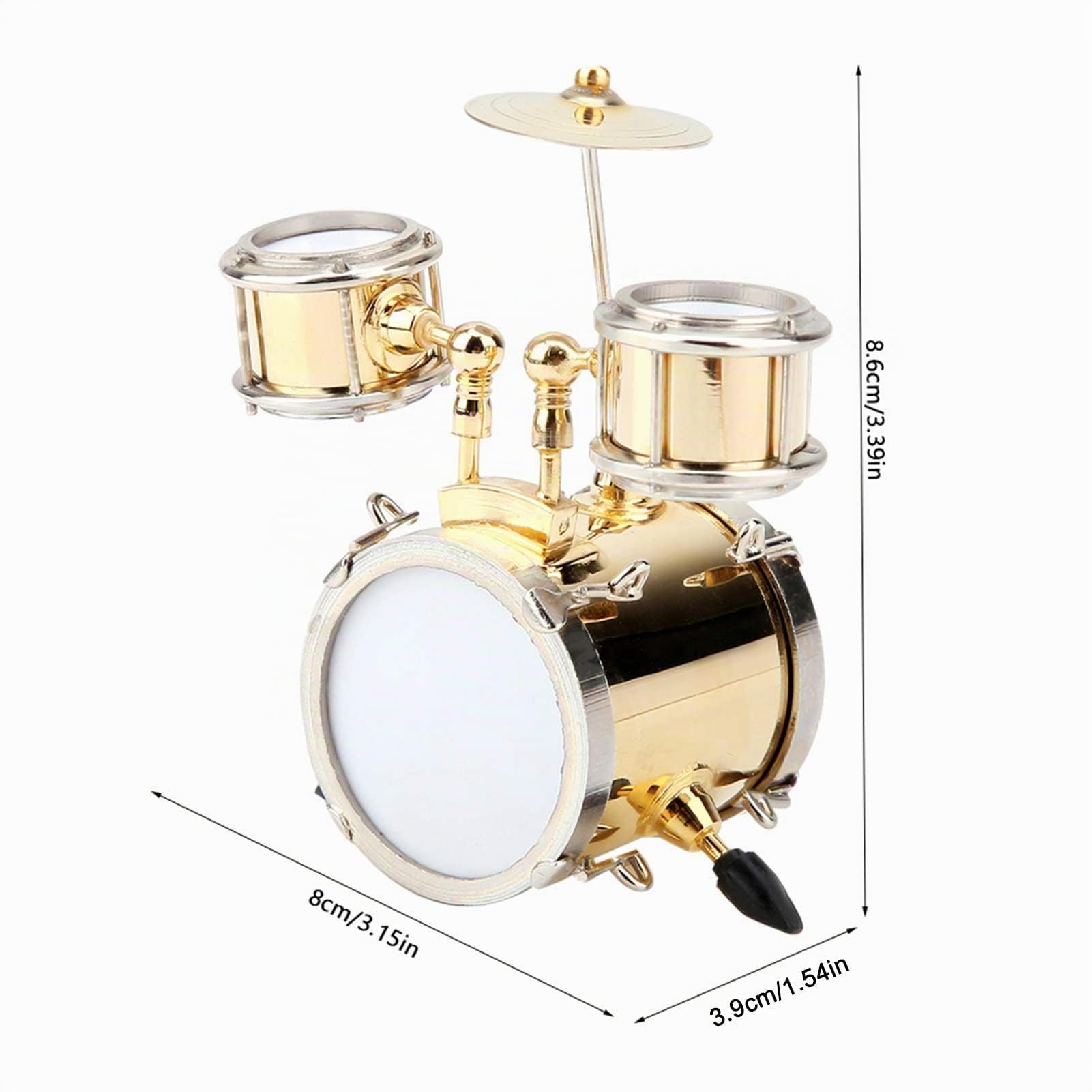 Ensemble de Batterie Miniature Réplique D'instrument de Musique Miniature Ornement de Tambour en Laiton avec Boîte pour Batteur