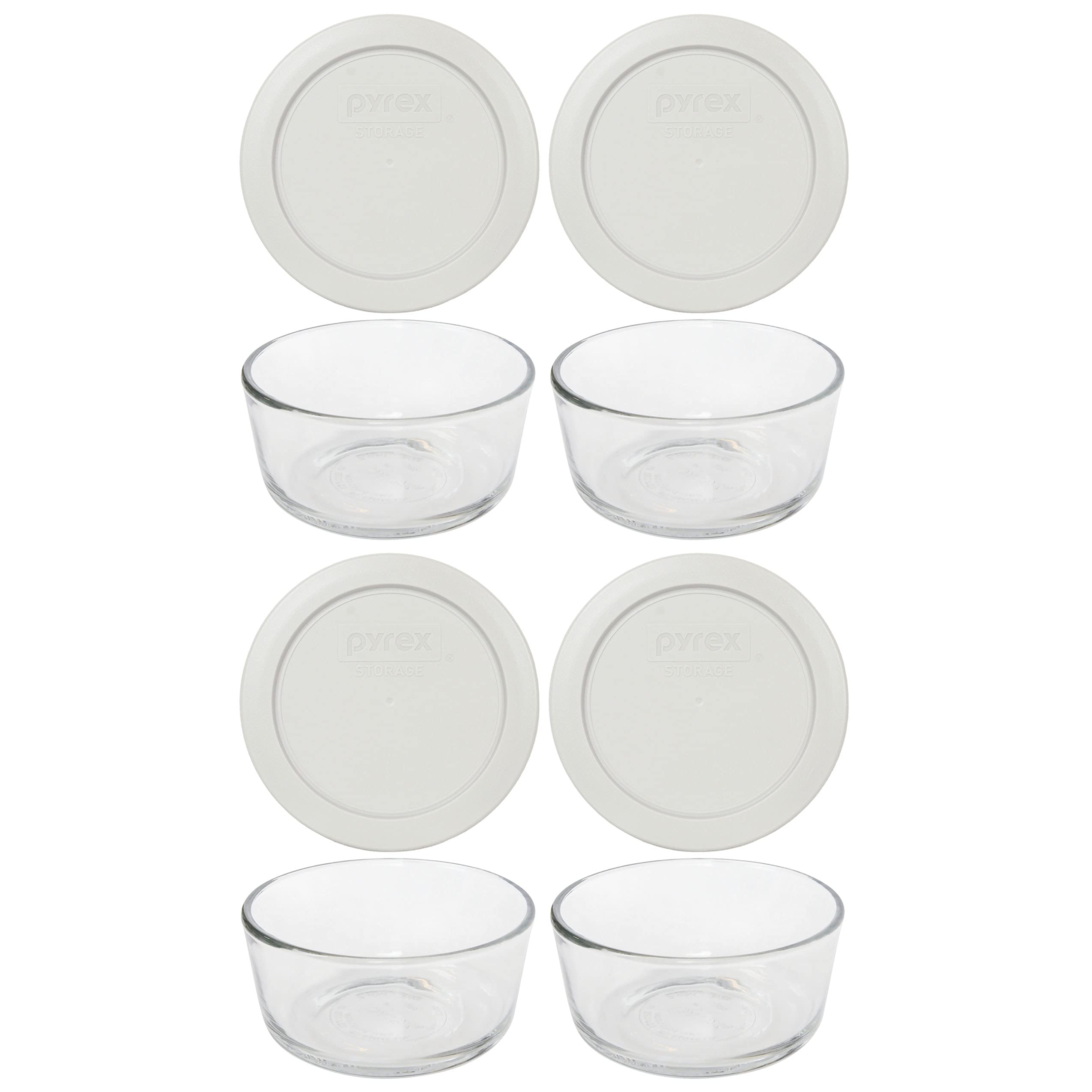 7200 2-Cup Glass Bowl & Sleek Silver Lids (4-Pack) - Made in USA | 7200-PC Lid Model | BPA-Free Plastic | Top-Rack Dishwasher Safe | Refrigerator & Freezer Safe | Leak-Resistant Design