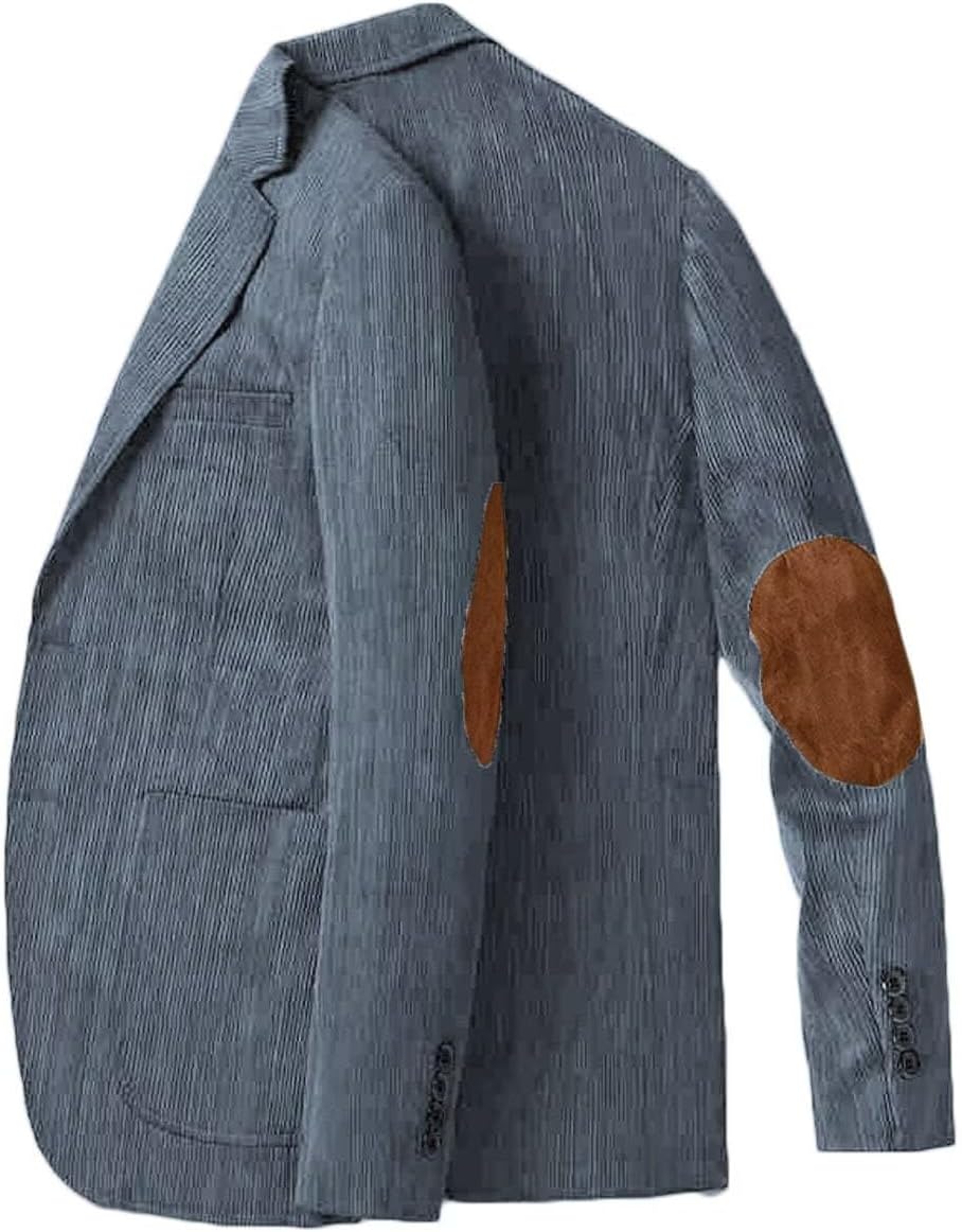 Men's Elbow Patch Corduroy Blazer Sport Coats Single Breasted Notch Lapel Vintage Jacket for Business Wedding