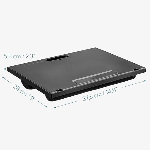 Miniatura 6 de Navaris Bandeja para laptop, escritorio ajustable para oficina en casa, mesa de soporte para tableta o teclado con cojín, bandeja de dibujo ligera