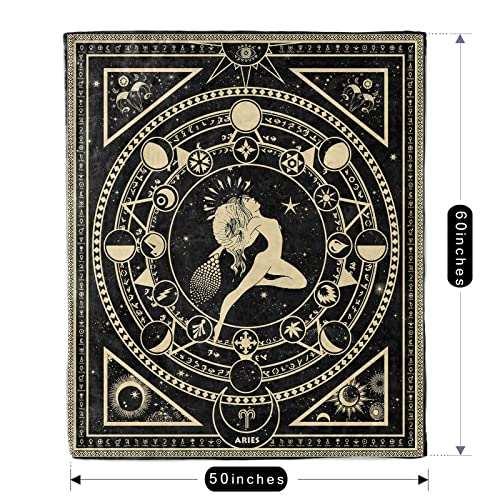 Aries Zodiac Blanket, Aries Zodiac Gifts For Women Moon Constellation Throw Blanket Astrology Decor Witchy Aries Birthday Gifts Gothic Soft Microfiber Blanket 60"X50" #TOP1