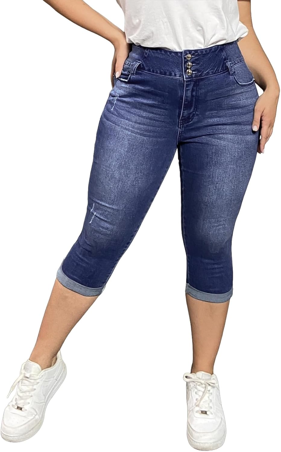 Flamingals Butt Lifting Mid Waist Skinny Jeans for Women Stretchy Fall Trendy Pull On Denim Capris