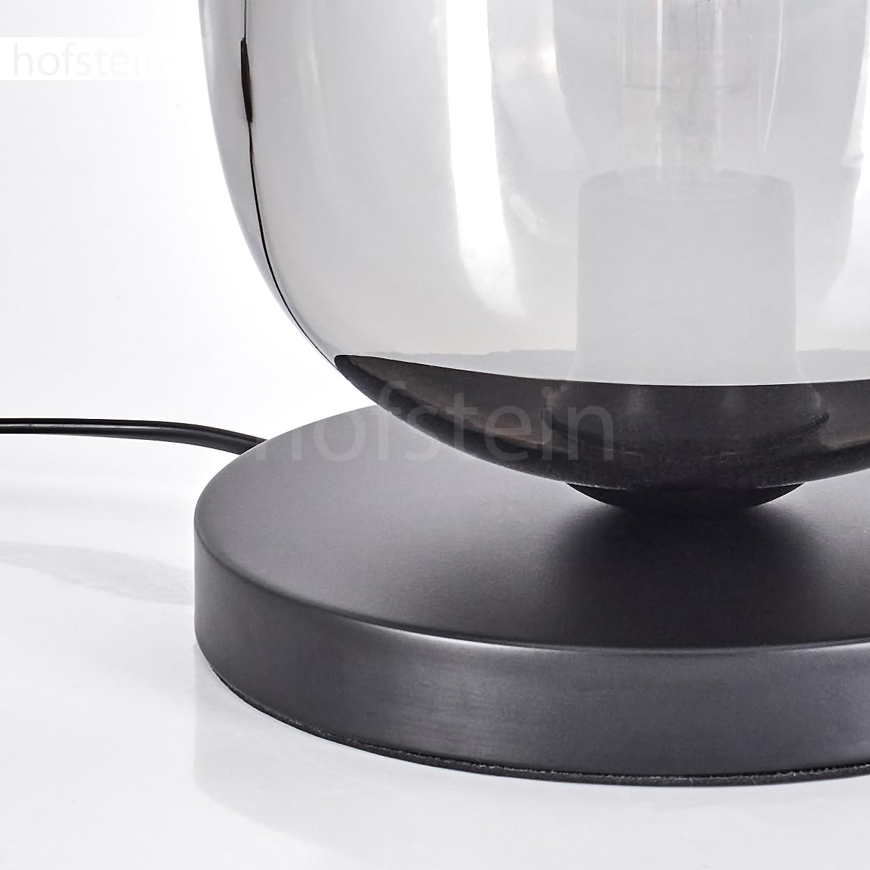 Tischleuchte Apedo, Tischlampe aus Metall/Glas in Schwarz/Rauchfarben, Leuchte im modernen Retro/Vintage-Design mit Schirm aus Glas (Ø 20 cm) u. An/-Auschalter am Kabel, 1 x E27, ohne Leuchtmittel