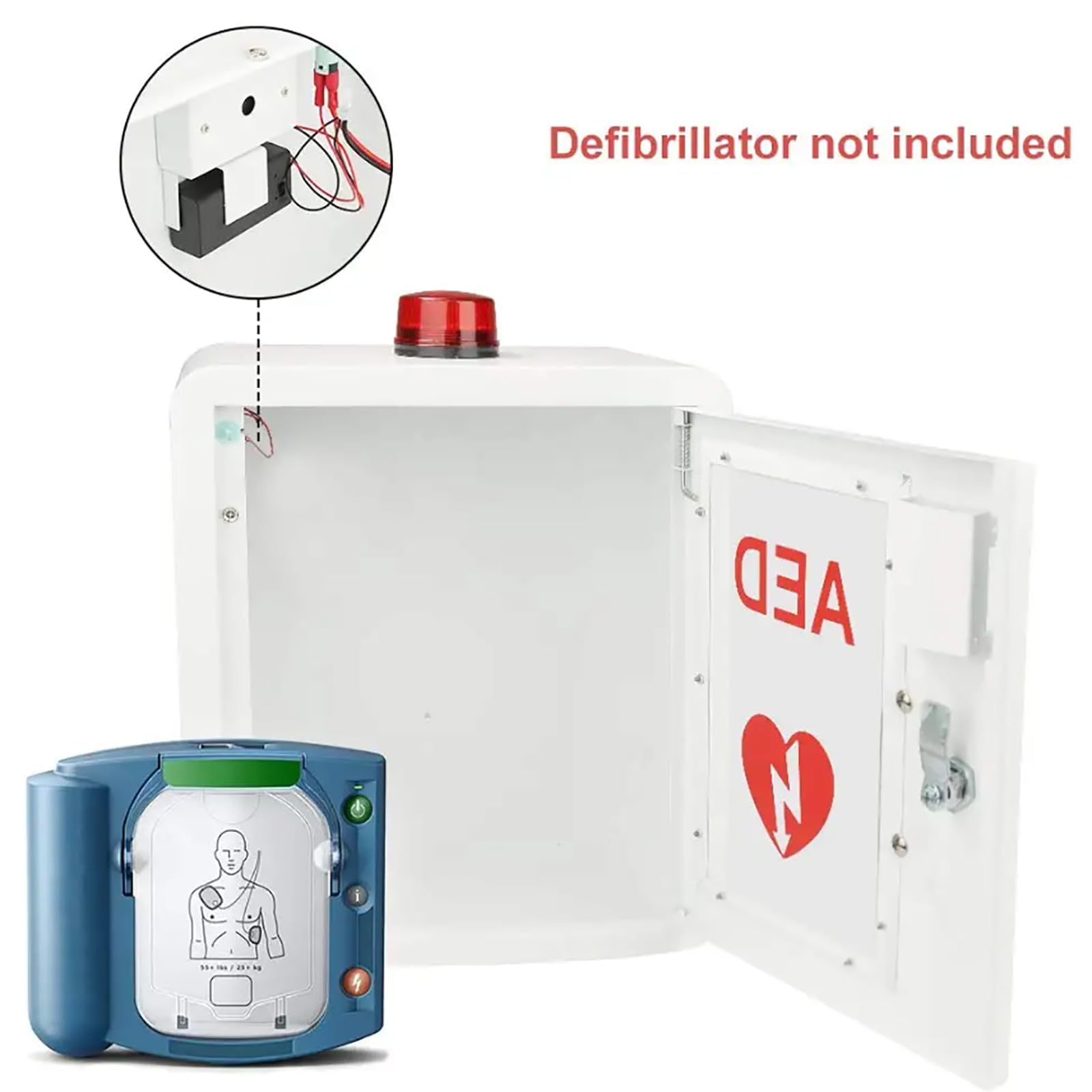 Wandmontierter AED-Defibrillator-Aufbewahrungsschrank, Erste-Hilfe-Kasten, Herz-Defibrillator-Aufbewahrungsschrank, AED-Alarmbox mit Schlüssel und Alarm, passend für die meisten AED-Modelle, für Bür