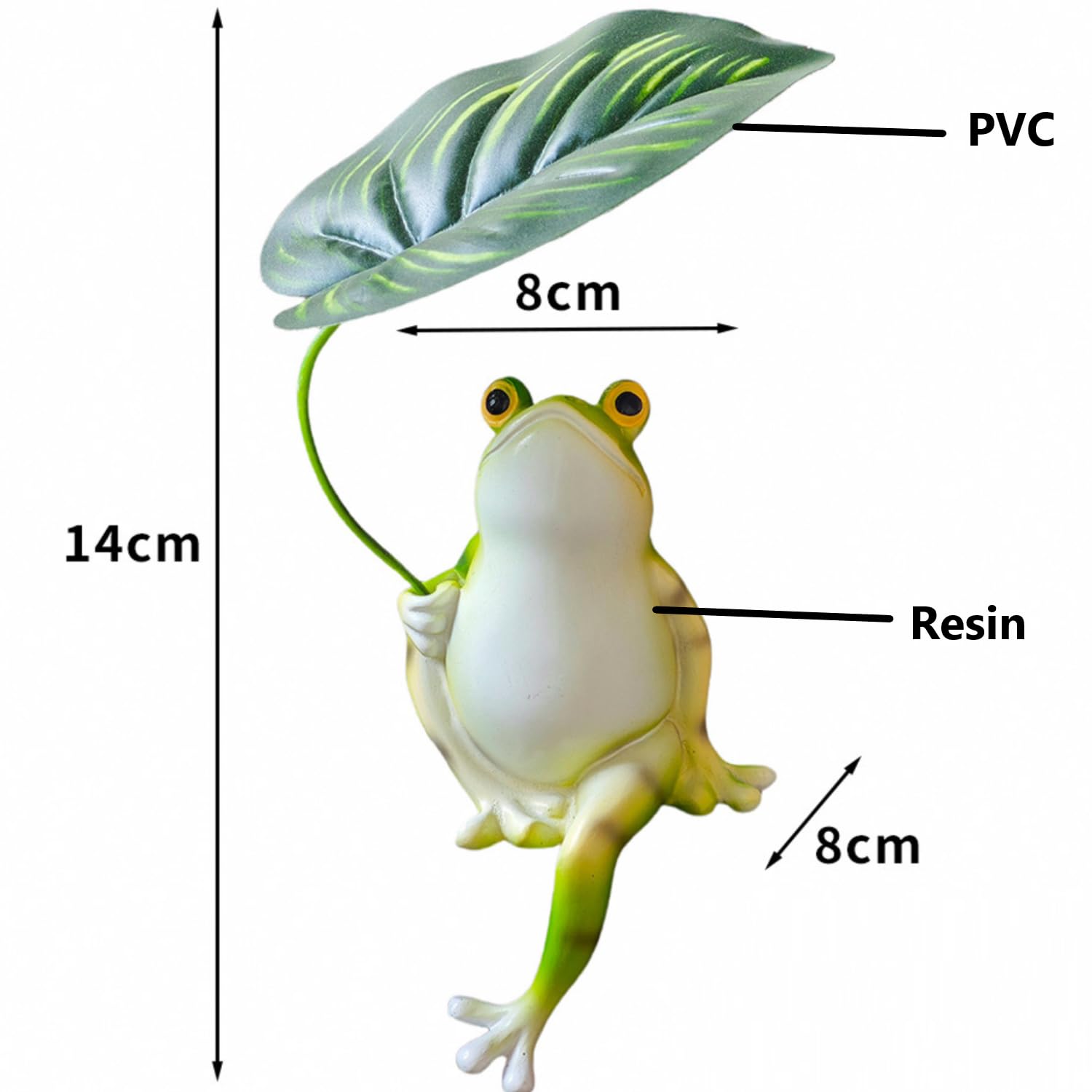 KARLOR Frog Figure with Monstera Leaf Decorative Aquarium Fish Tank Garden Desk Car Office Decoration, 8x8x14cm - Image 2