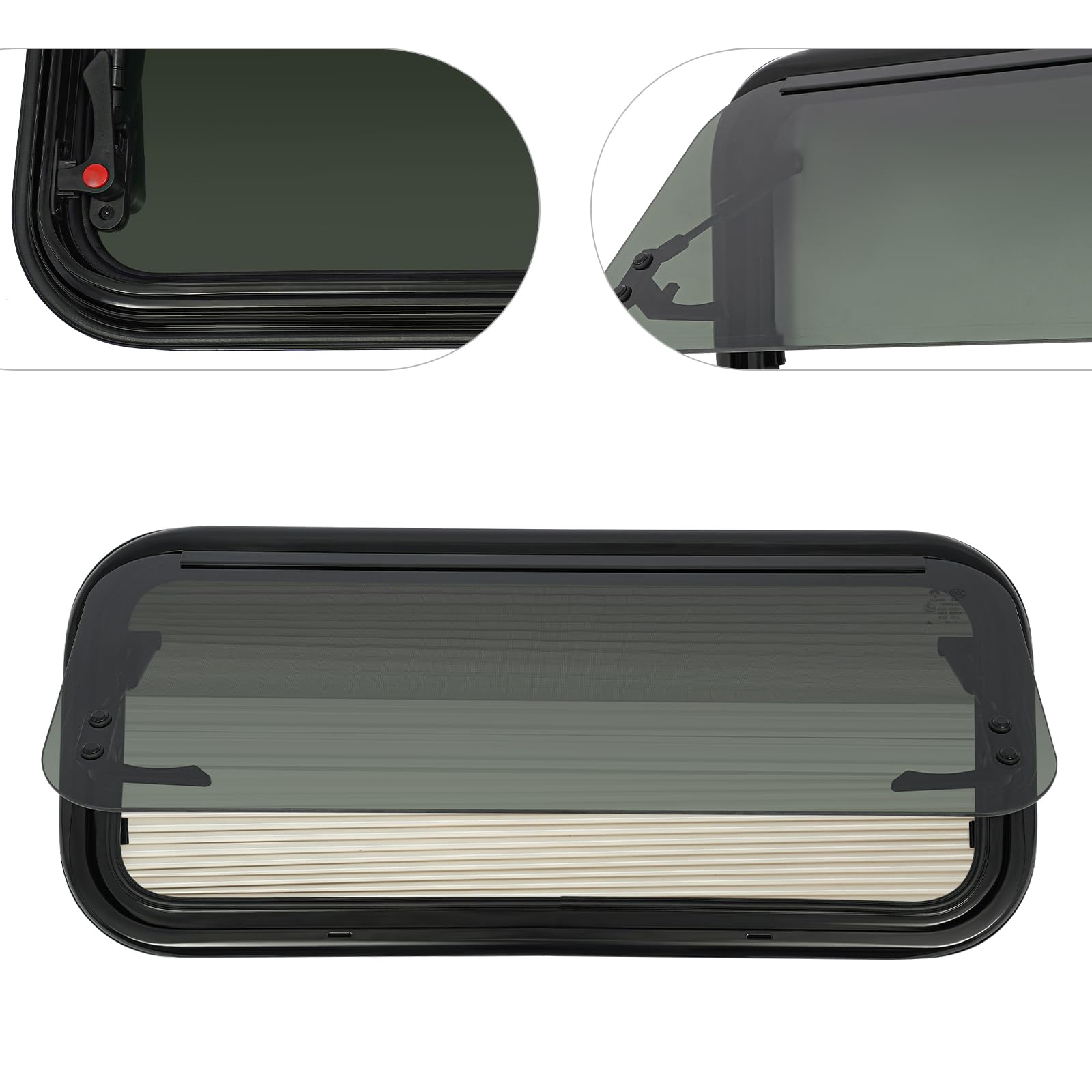 DIFU Wohnwagen Fenster E4 Camper Fenster 700x300 mm Gehärtetes Glas Wohnmobilfenster 85° Ausstellfenster mit Fliegengitter und Rollo | Insekten-, Sonnen- & Sichtschutz | für Kastenwagen Caravan