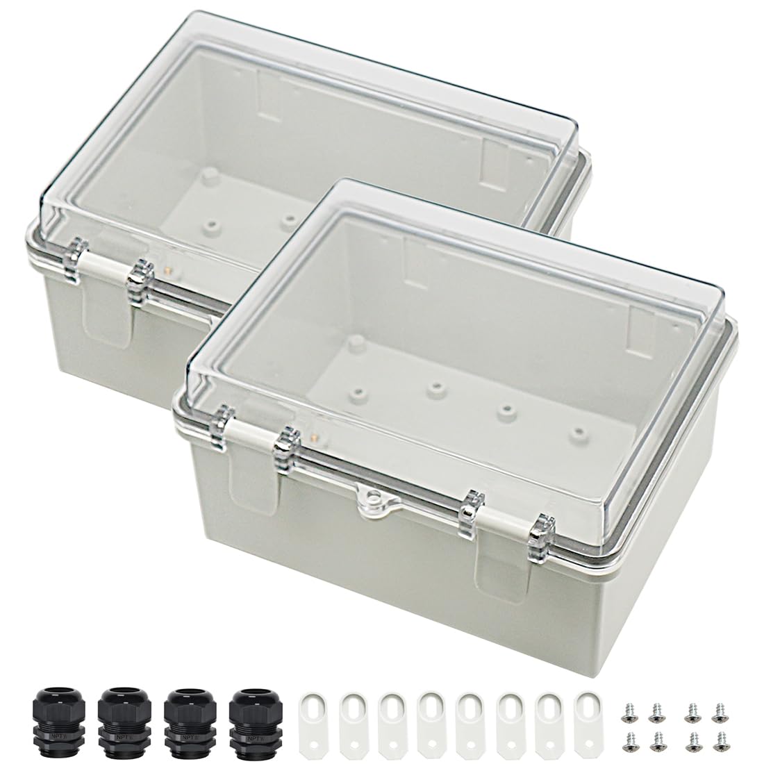 Zulkit Junction Box ABS Plastic Dustproof Waterproof IP65 Electrical Boxes Hinged Shell Outdoor Universal Project Enclosure Clear Cover with 2 Cable Glands 7.9 x 3.9 x 2.8 inch (200x100x70mm) — Amazon image 12
