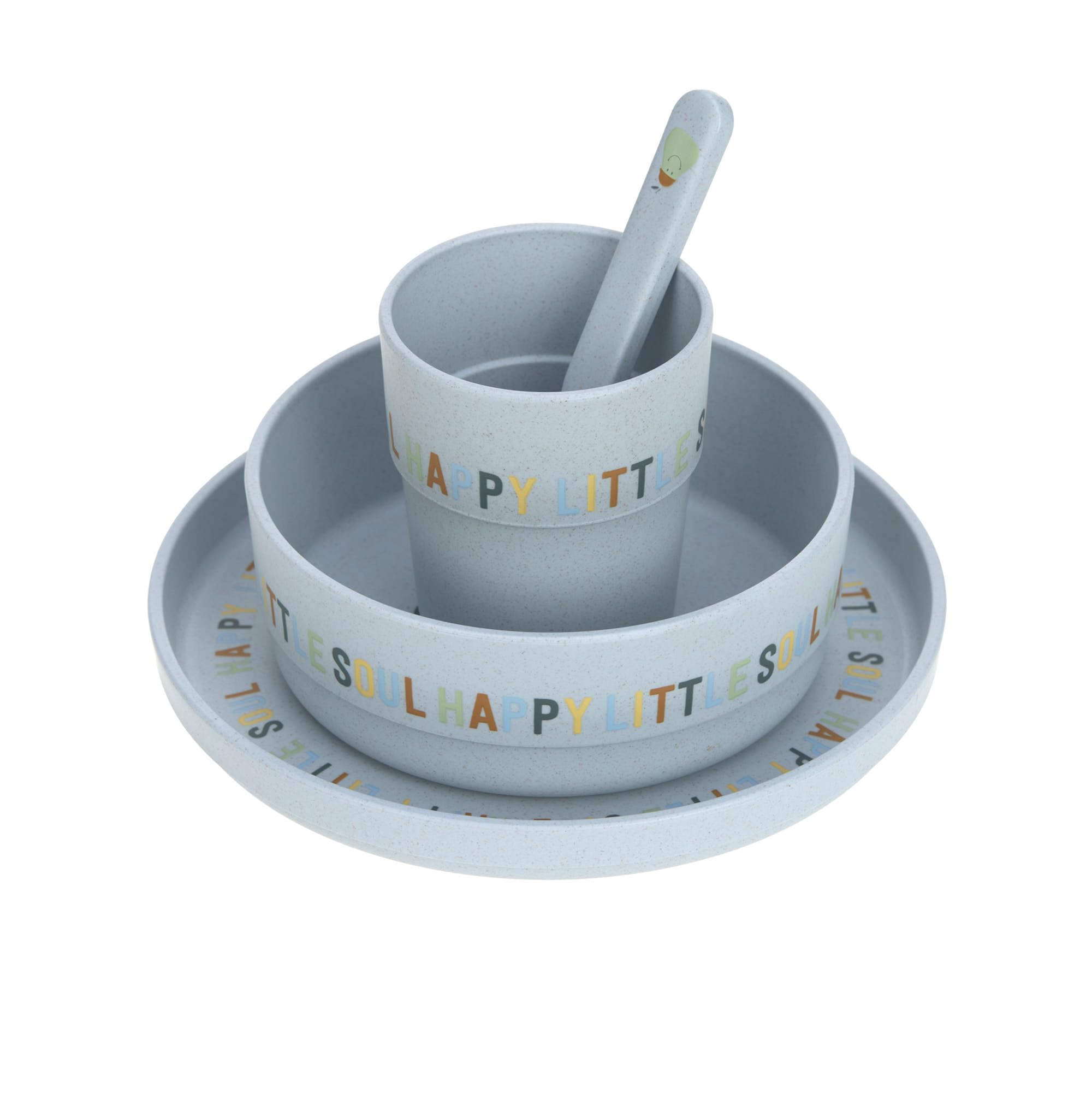 LÄSSIG Ensemble de vaisselle pour enfants (assiettes, tasses, bols, cuillères) sans mélamine, sans BPA, pour lave-vaisselle et micro-ondes/Dish Set Happy Fruits Lemon