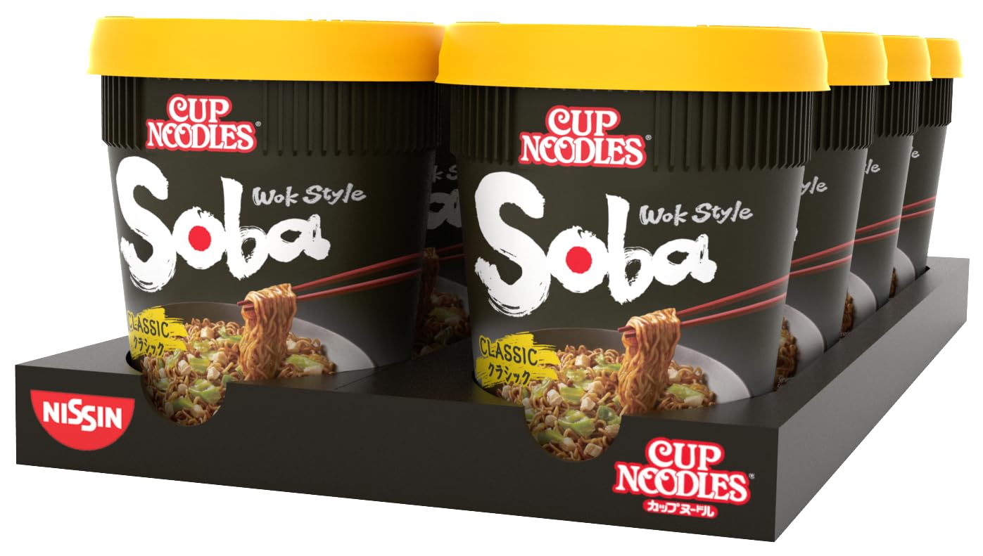 Nissin Cup Noodles Soba Cup – Classic, 8er Pack, Wok Style Instant-Nudeln japanischer Art mit Yakisoba-Sauce und Gemüse, schnell im Becher zubereitet, asiatisches Essen (8 x 90 g)