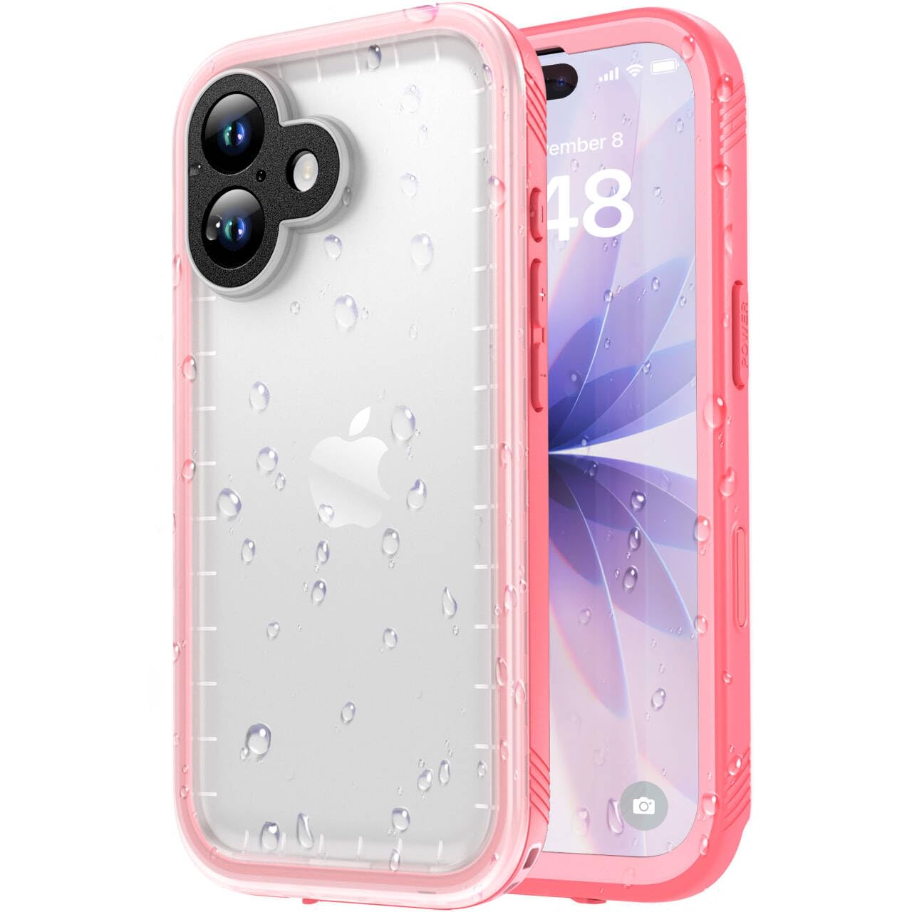 SPORTLINK iPhone 17 用 防水ケース - いPhone 17 ケース 完全防水 IP68規格防水等級 防雪 防塵 耐衝撃 360°全面保護 ワイヤレス充電 フェイスID 認証対応 カメラ調整ボタン 操作便利 超薄型 ストラップ付き 雨の日 水中撮 アイホン 17 ボウスイケース お風呂 プール 海に泳ぐ 6.3インチ 適用(ピンク)