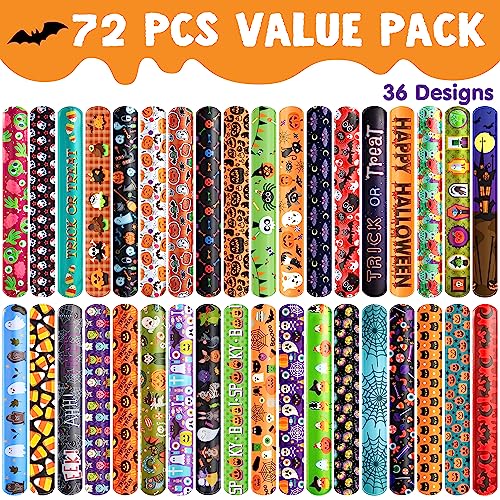 Image of JOYIN 72 PCS Halloween Slap Bracelets for Kids Gift, 36 Different Design Bracelets Bulk for Halloween Party Favor Supplies, Friendship Bracelets for Halloween Goodie Bag Fillers